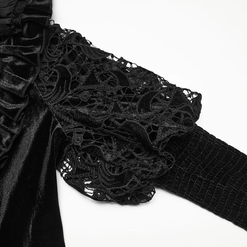 Gothic-Langarmshirt für Damen mit Schnürung und Rüschenbesatz
