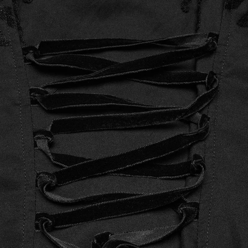 Gothic-Damenbluse mit Rüschen und bestickten Bischofsärmeln