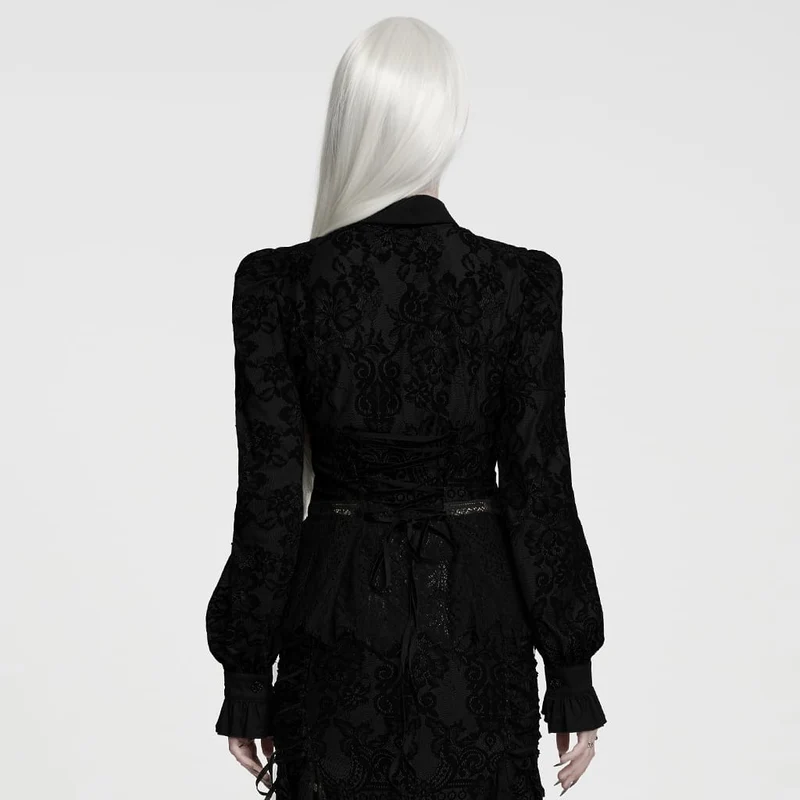 Gothic-Damenbluse mit Schnürung, Blumenmuster und langen Ärmeln