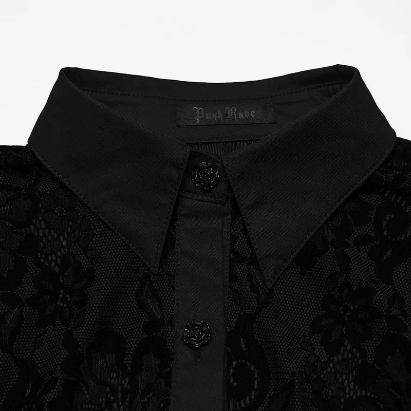 Gothic-Damenbluse mit Schnürung, Blumenmuster und langen Ärmeln