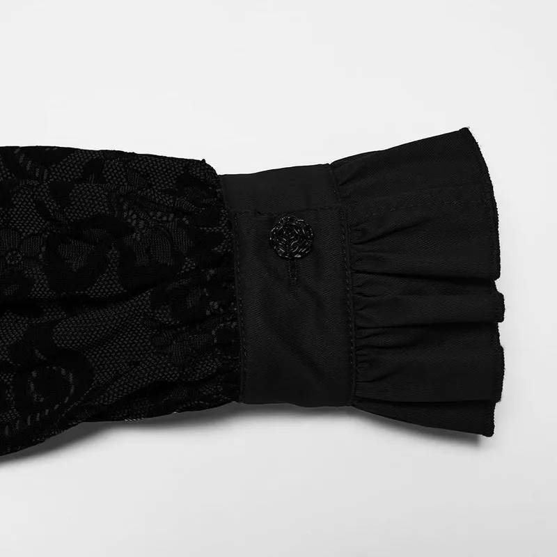 Gothic-Damenbluse mit Schnürung, Blumenmuster und langen Ärmeln
