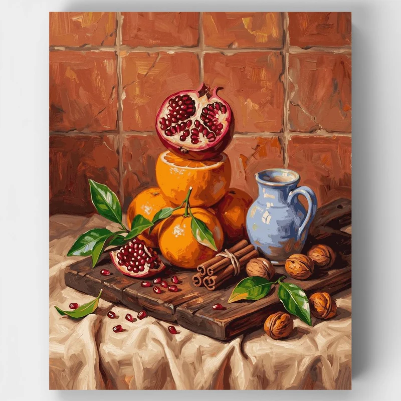 "Pomegranate and Oranges Still Life" Paint by Numbers Kit