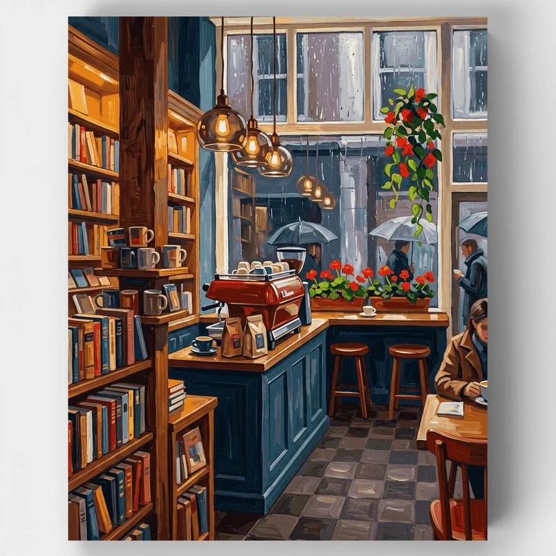 "Rainy Day Bookshop Cafe" Paint by Numbers Kit
