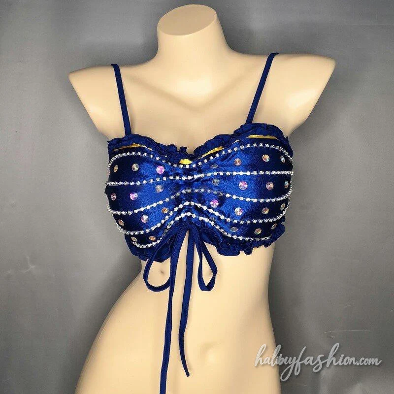 Rhinestone beaded drawstring ruffle cami top