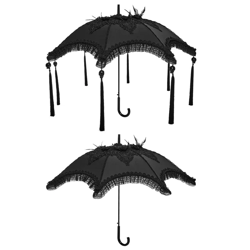 Gothic-Regenschirm für Damen mit bestickter Applikation und Spitzenbesatz
