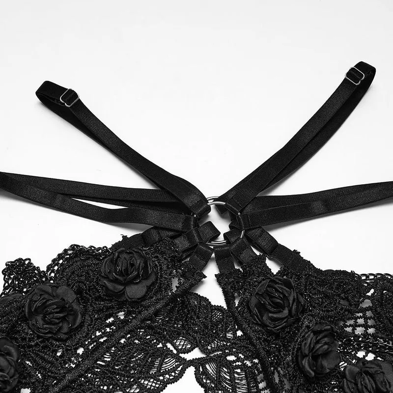 Gothic-Hüftgeschirr mit Rosenkette für Damen, Schwarz