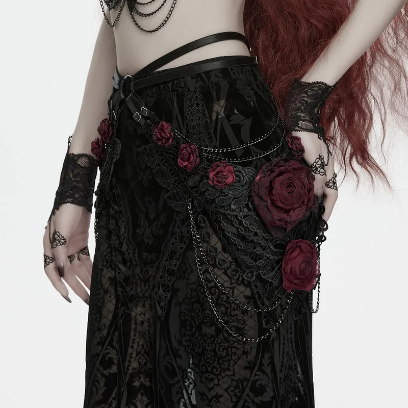 Gothic-Hüftgeschirr mit Rosenkette für Damen, Schwarz-Rot
