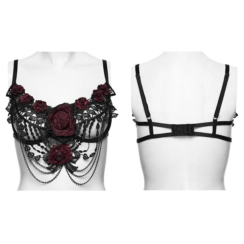 Gothic-Bralet mit Rosenkette für Damen, Schwarz-Rot