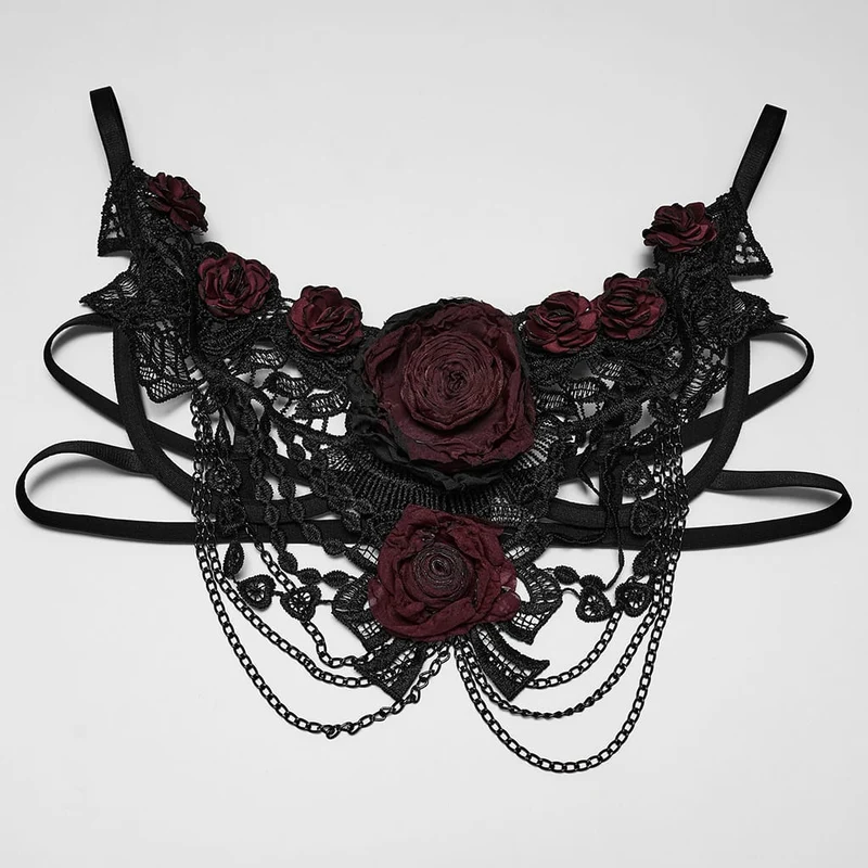 Gothic-Bralet mit Rosenkette für Damen, Schwarz-Rot