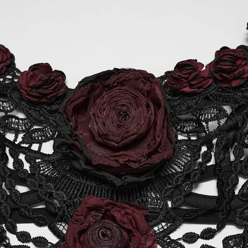Gothic-Bralet mit Rosenkette für Damen, Schwarz-Rot