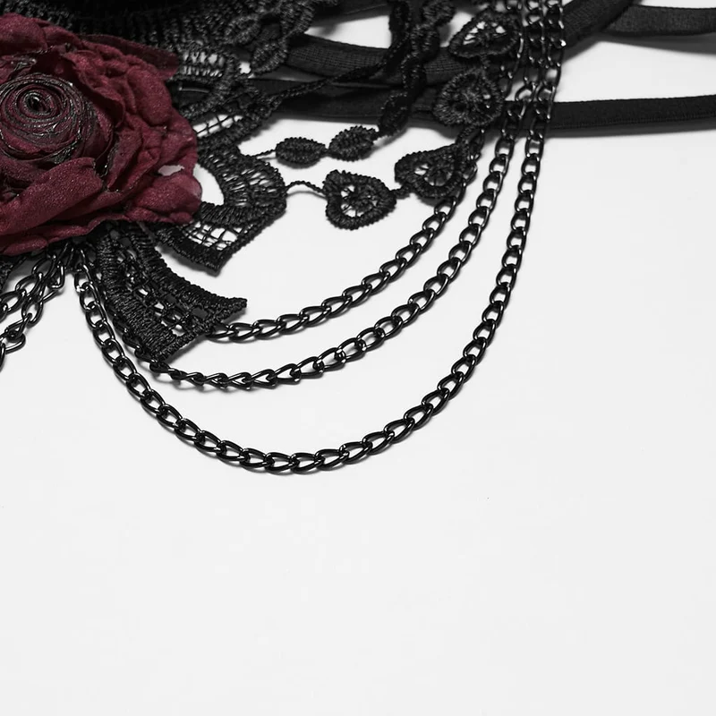 Gothic-Bralet mit Rosenkette für Damen, Schwarz-Rot