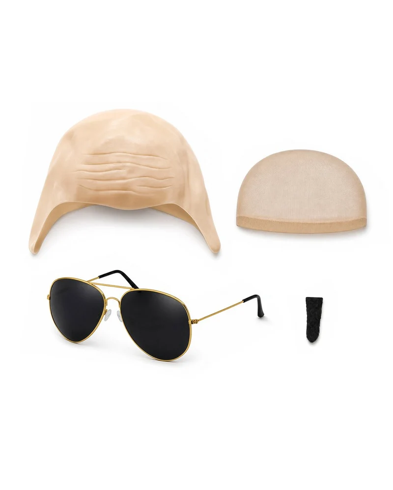 Rapper Glatzenperücke mit Sonnenbrille & Goatee Bart 4-tlg.