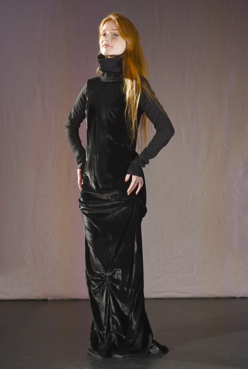Kleid - Schwarzes Samtkleid - W035