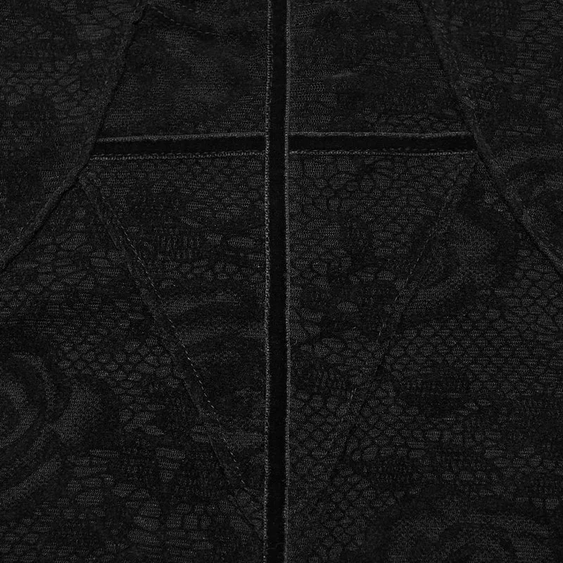 Schwarzes Gothic-Langarmshirt mit Rosenjacquardmuster für Damen