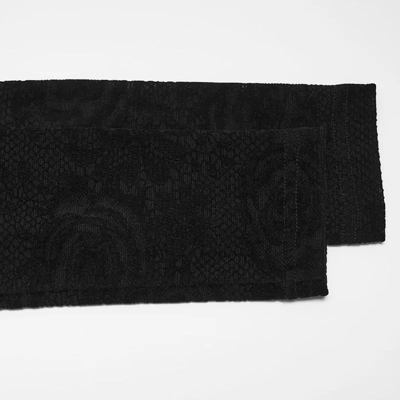 Schwarzes Gothic-Langarmshirt mit Rosenjacquardmuster für Damen
