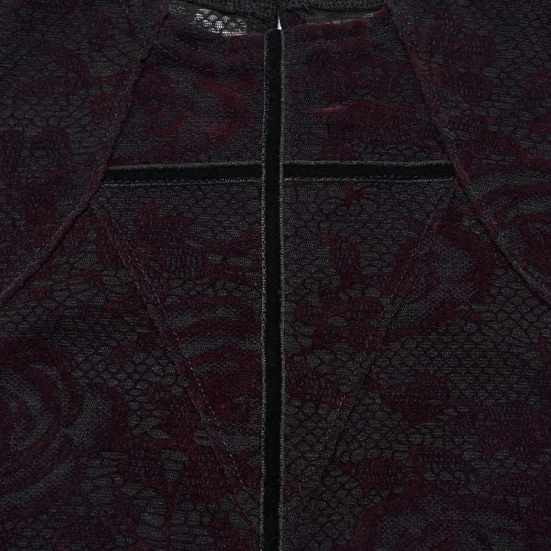 Gothic-Langarmshirt mit Rosenjacquardmuster für Damen, Rot
