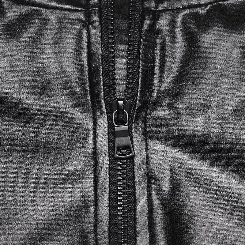 Punk-Damen-Langarmtop mit Stehkragen, Mesh-Einsätzen, mehreren Schnallenriemen