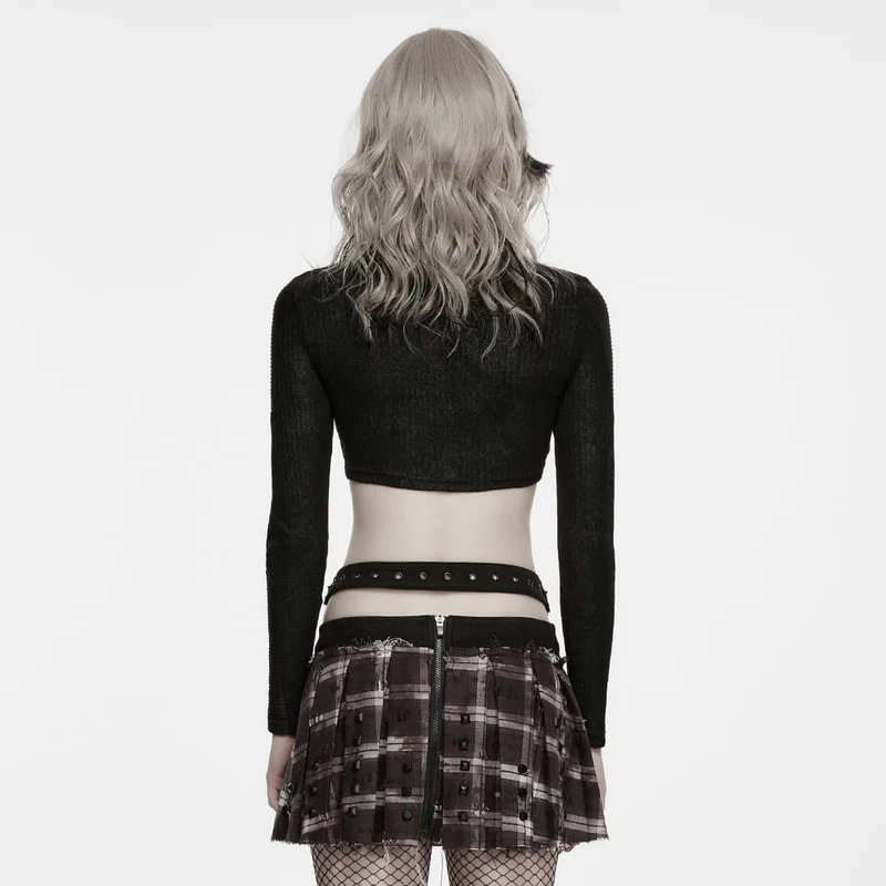 Punk-Crop-Top für Damen mit Rollkragen, langen Ärmeln