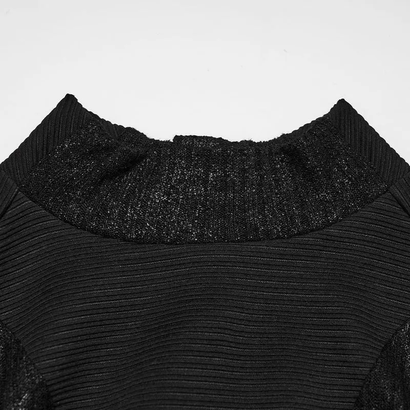 Punk-Crop-Top für Damen mit Rollkragen, langen Ärmeln