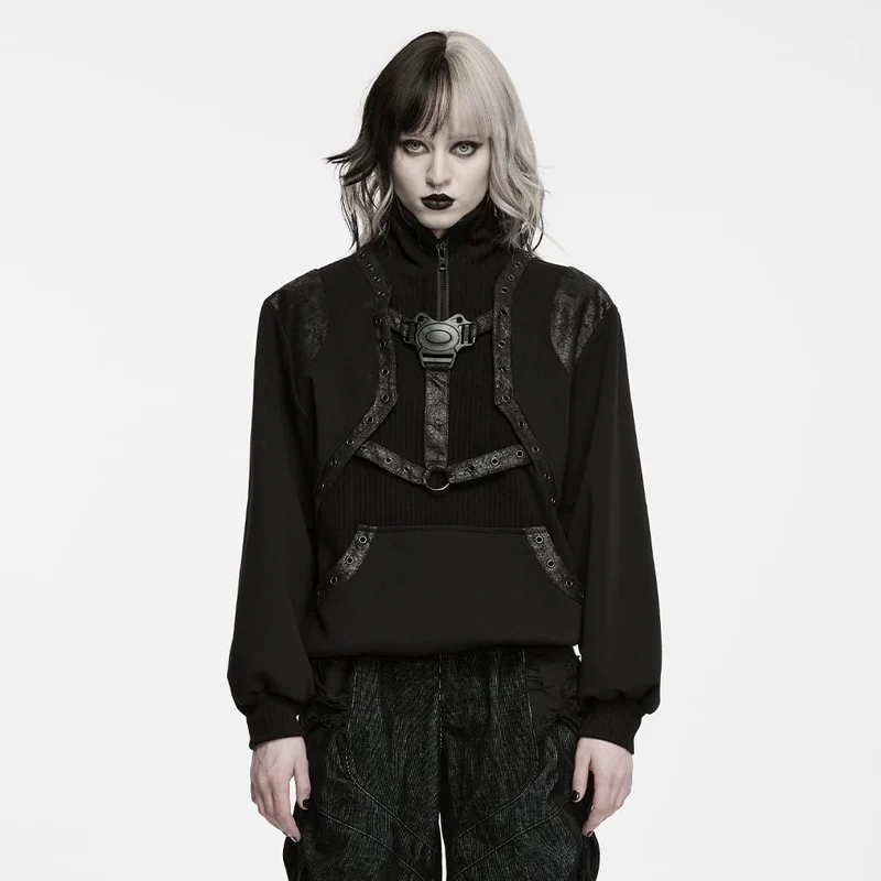 Punk-Sweatshirt mit Ösen und Stehkragen für Damen