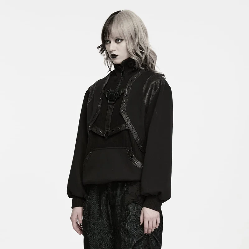 Punk-Sweatshirt mit Ösen und Stehkragen für Damen
