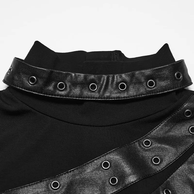 Punk-Damen-Rollkragenpullover mit Ösenschnalle und langen Ärmeln