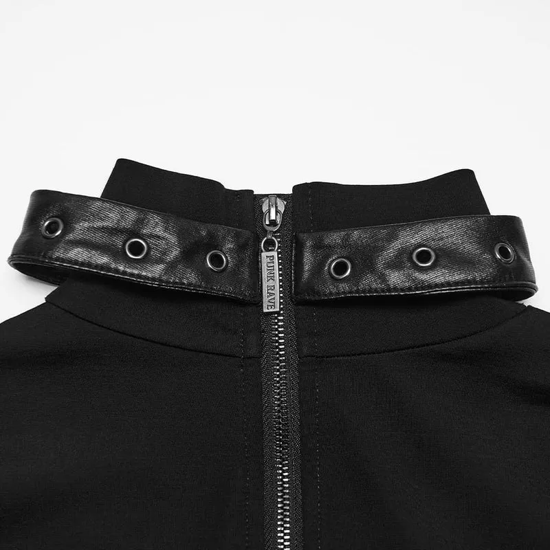 Punk-Damen-Rollkragenpullover mit Ösenschnalle und langen Ärmeln