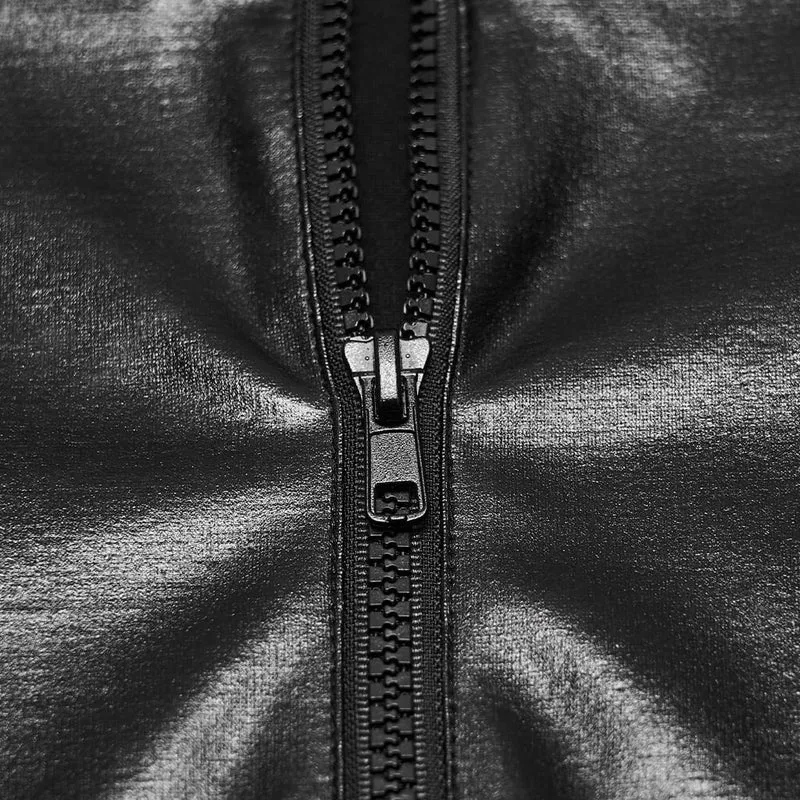 Punk-Crop-Top für Damen mit Stehkragen, Schnallenriemen, Reißverschlusstaschen an den Armen, langen Ärmeln und langen Ärmeln