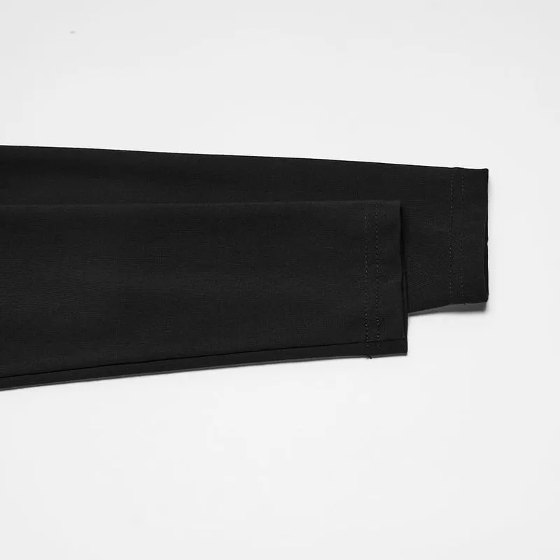 Punk-Crop-Top für Damen mit Stehkragen, Schnallenriemen, Reißverschlusstaschen an den Armen, langen Ärmeln und langen Ärmeln