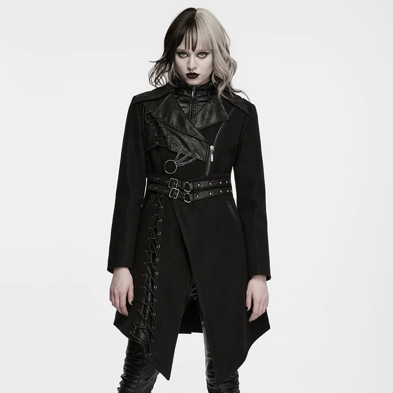 Punk-Damenjacke mit asymmetrischem Revers und Schnürung