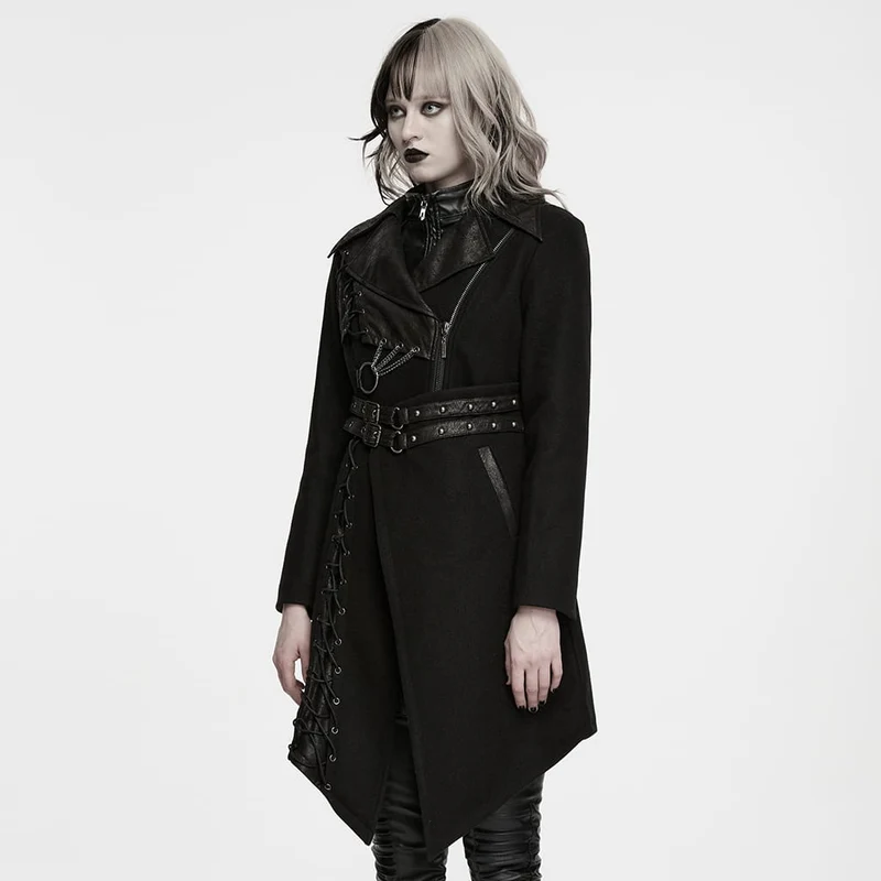 Punk-Damenjacke mit asymmetrischem Revers und Schnürung