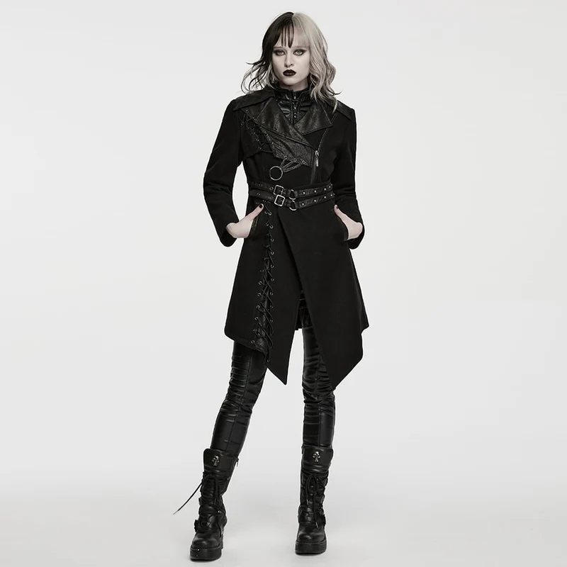 Punk-Damenjacke mit asymmetrischem Revers und Schnürung