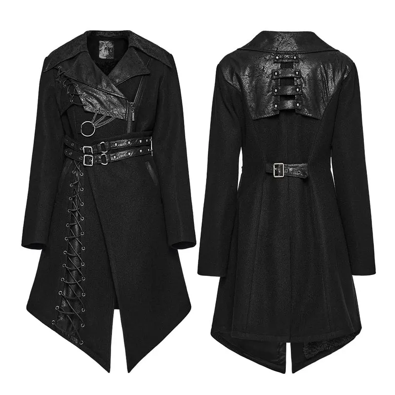 Punk-Damenjacke mit asymmetrischem Revers und Schnürung