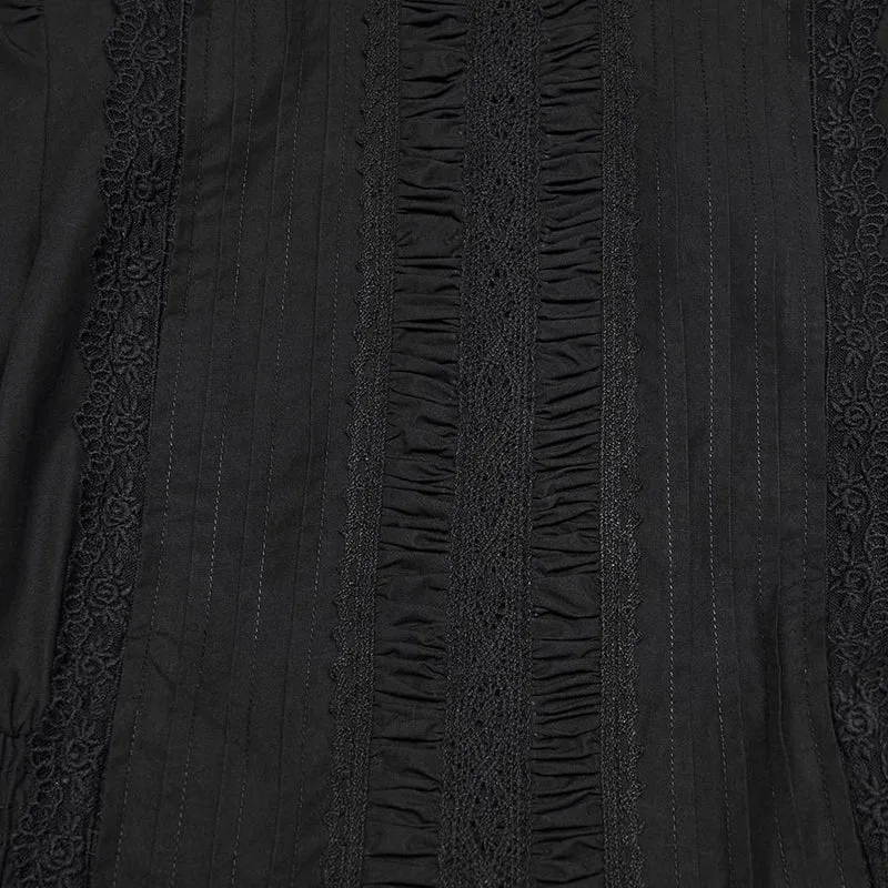 Gothic-Maxikleid für Damen mit Rüschen, hohem Kragen und Bischofsärmeln
