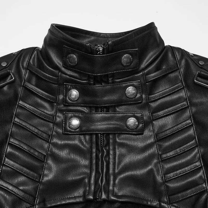 Kurze Cyberpunk-Jacke für Damen mit Stehkragen und Schnallenriemen