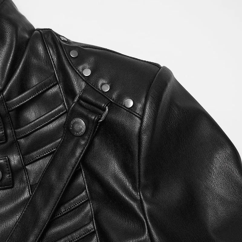 Kurze Cyberpunk-Jacke für Damen mit Stehkragen und Schnallenriemen