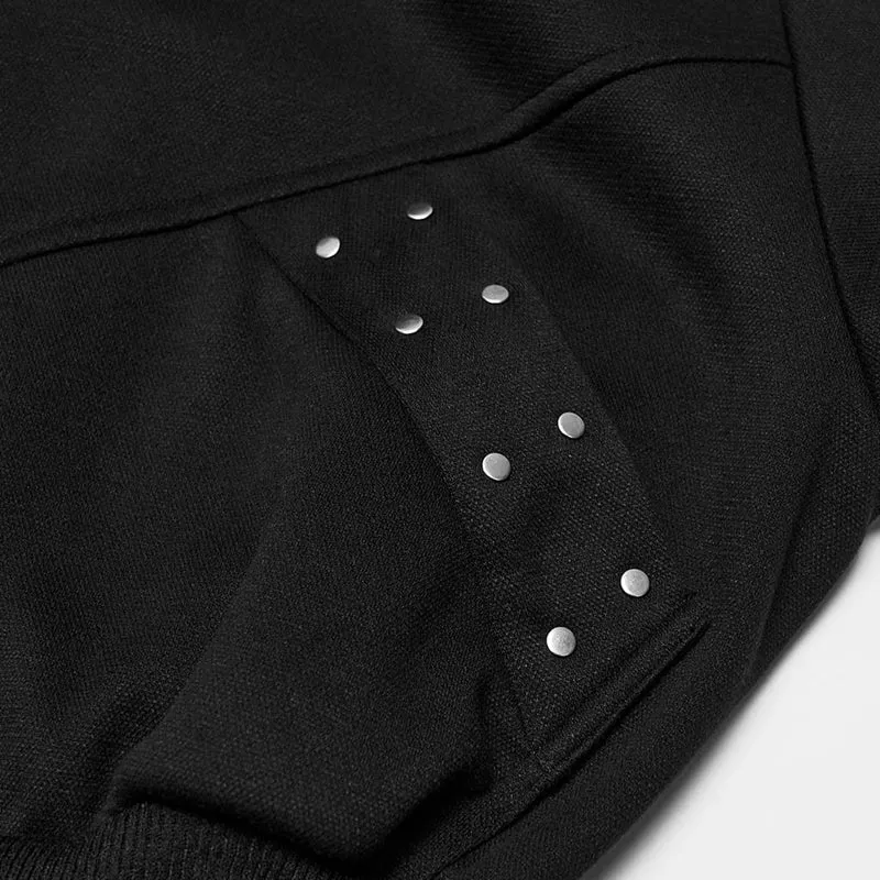 Punk-Damenjacke mit Kapuze, abnehmbarem Kunstpelzbesatz und Nieten