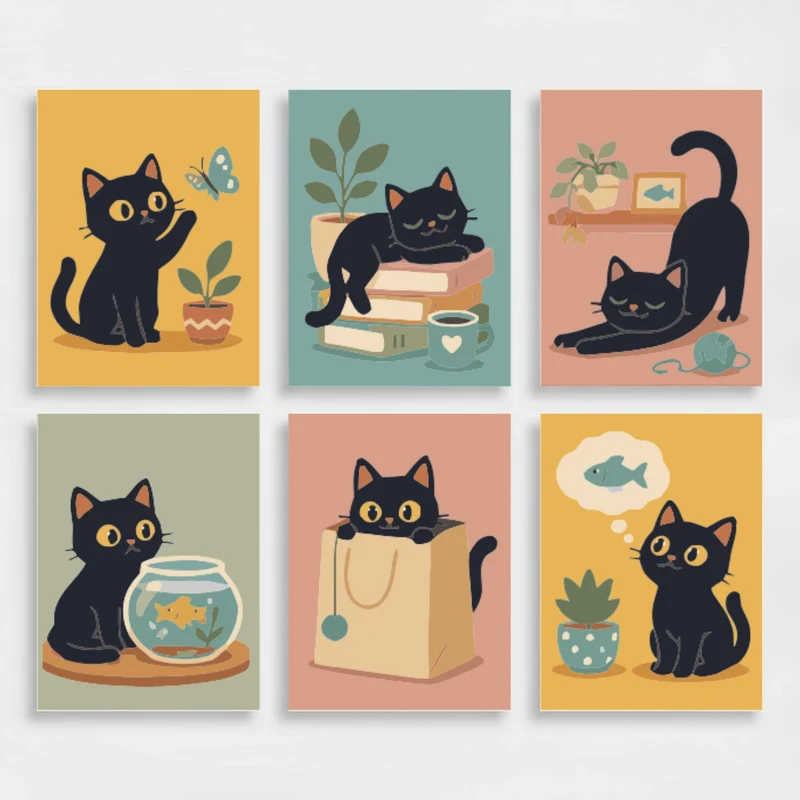 Playful Black Cats - Mini Paint by Numbers Set