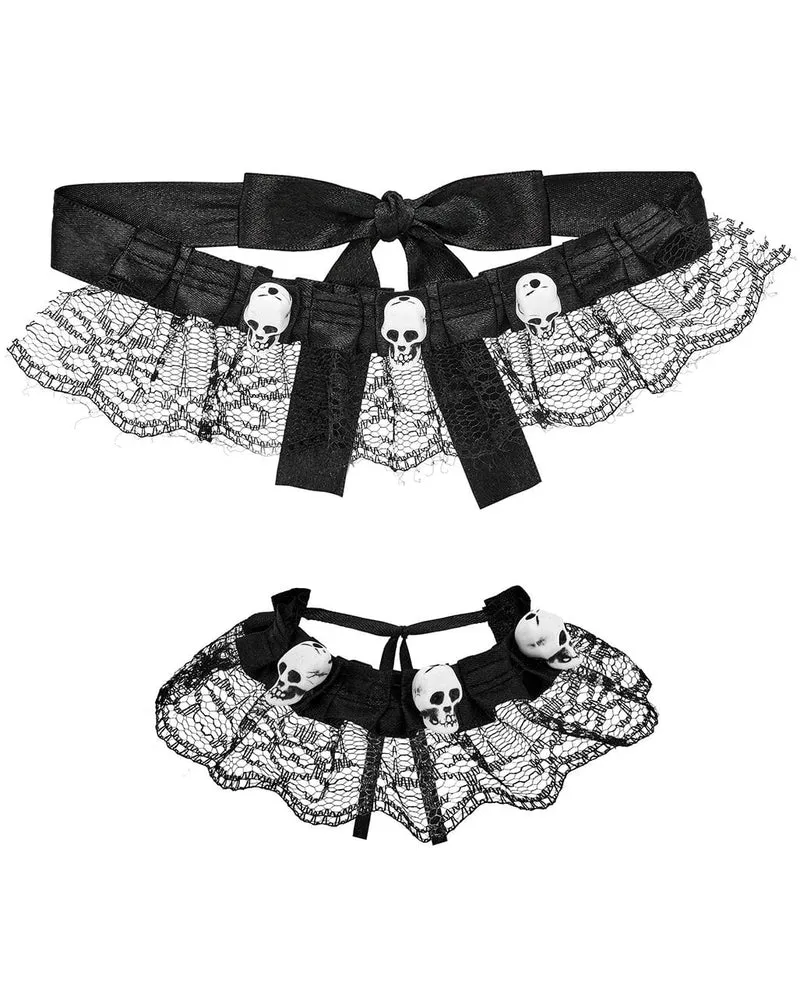 Halsband & Armband mit Totenköpfen und Spitze
