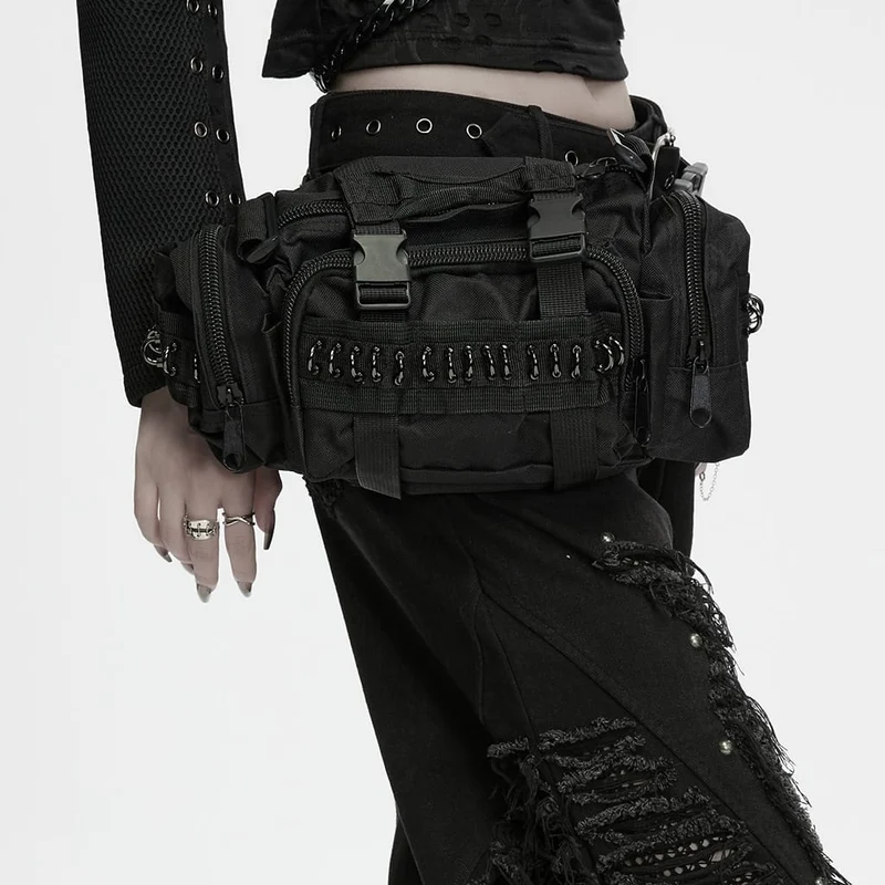 Unisex Cyberpunk Gürteltasche mit Schnallenriemen und D-Ring