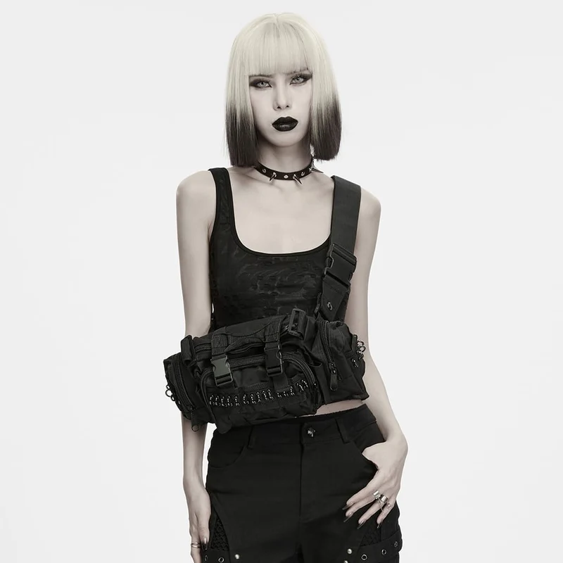 Unisex Cyberpunk Gürteltasche mit Schnallenriemen und D-Ring