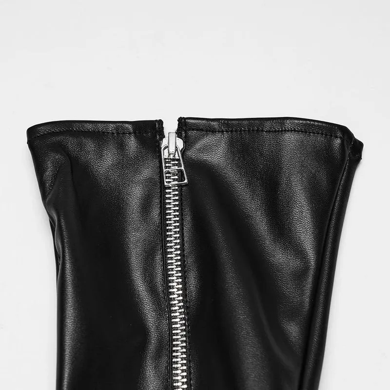 Lange Gothic-Handschuhe für Damen mit gekreuzten Riemen und Reißverschluss