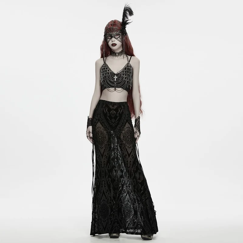 Schwarze Gothic-Maske für Damen mit Federkette und Spinnennetz-Motiv