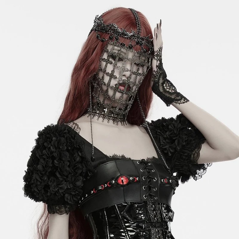 Gothic-Gesichtsmaske mit Kreuzkette für Damen