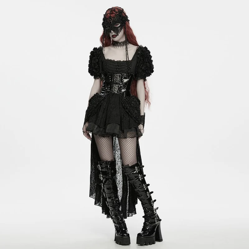 Gothic-Maske für Damen mit Blumenmuster, Perlenkette