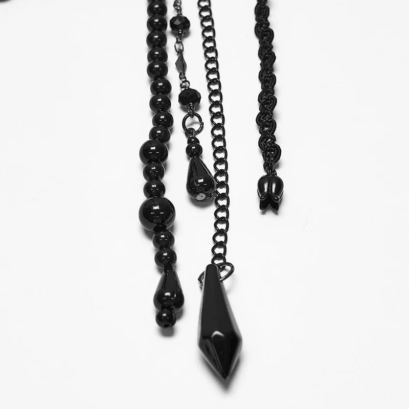 Gothic-Maske für Damen mit Blumenmuster, Perlenkette