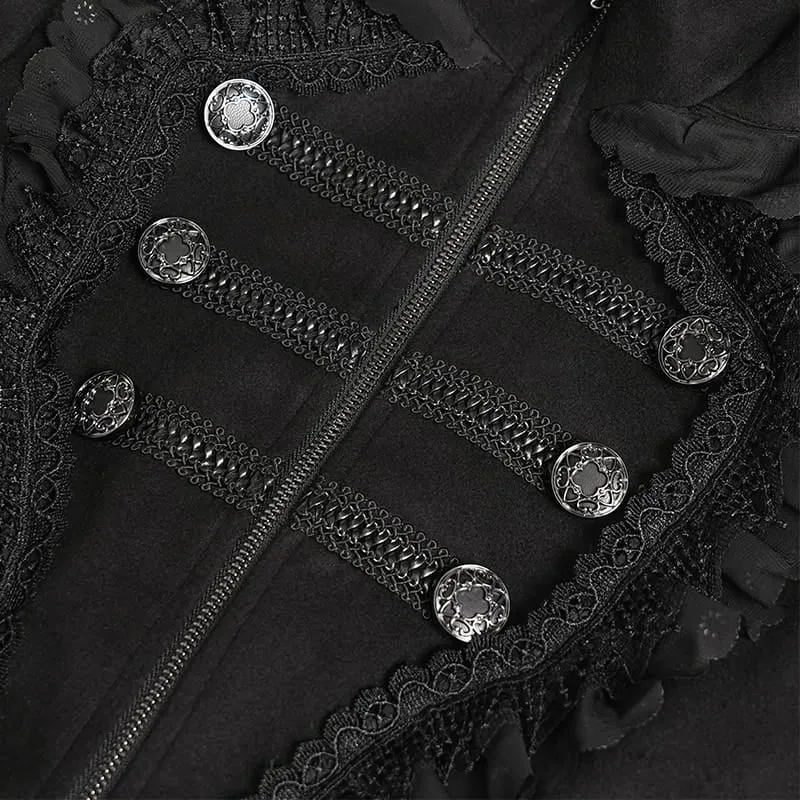 Gothic-Mantel für Damen mit Kapuze, Spitzenrüschenbesatz, ausgestelltem Saum und Kapuze