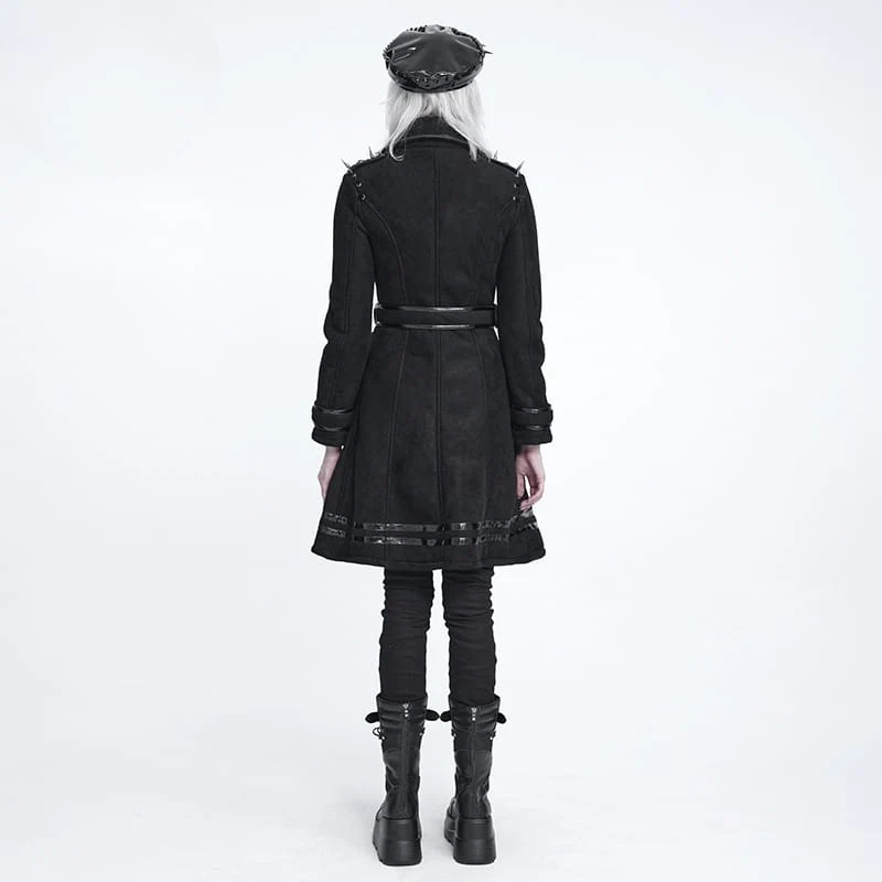 Punk-Mantel für Damen mit Nieten, Kettenrevers und schräger Knopfleiste