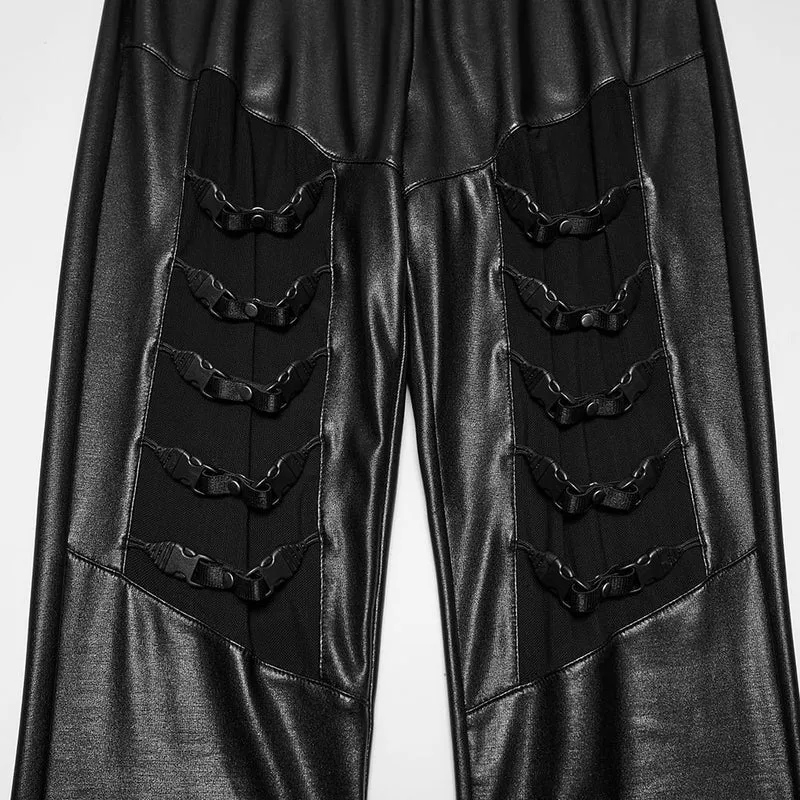 Punk-Leggings mit Mesh-Einsätzen und mehreren Schnallen für Damen