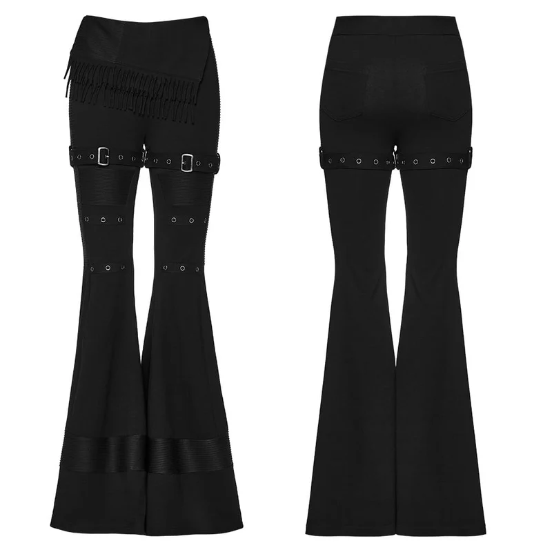 Punk-Hose für Damen mit asymmetrischem Quasten-Schnallenriemen und ausgestelltem Bein